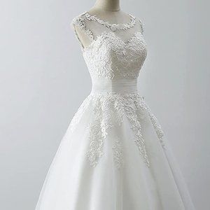 Tea Length Lace Vintage Ivory Wedding Dress